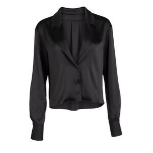 Dannijo Size Medium Black Satin Shirt Blouse Designer Minimalist Long Sleeves